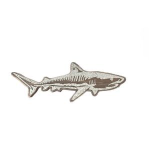 33 Inch Distressed Wood Shark Wall Decor With Metal Accents